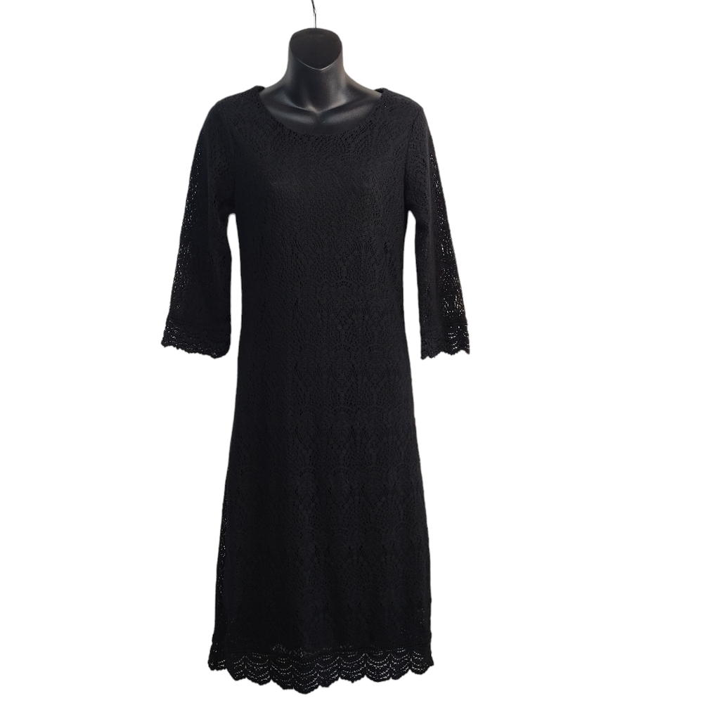 Divine ModesTee Women's Black Knit Lace 3/4 sleeves Dress Size 7 NWT